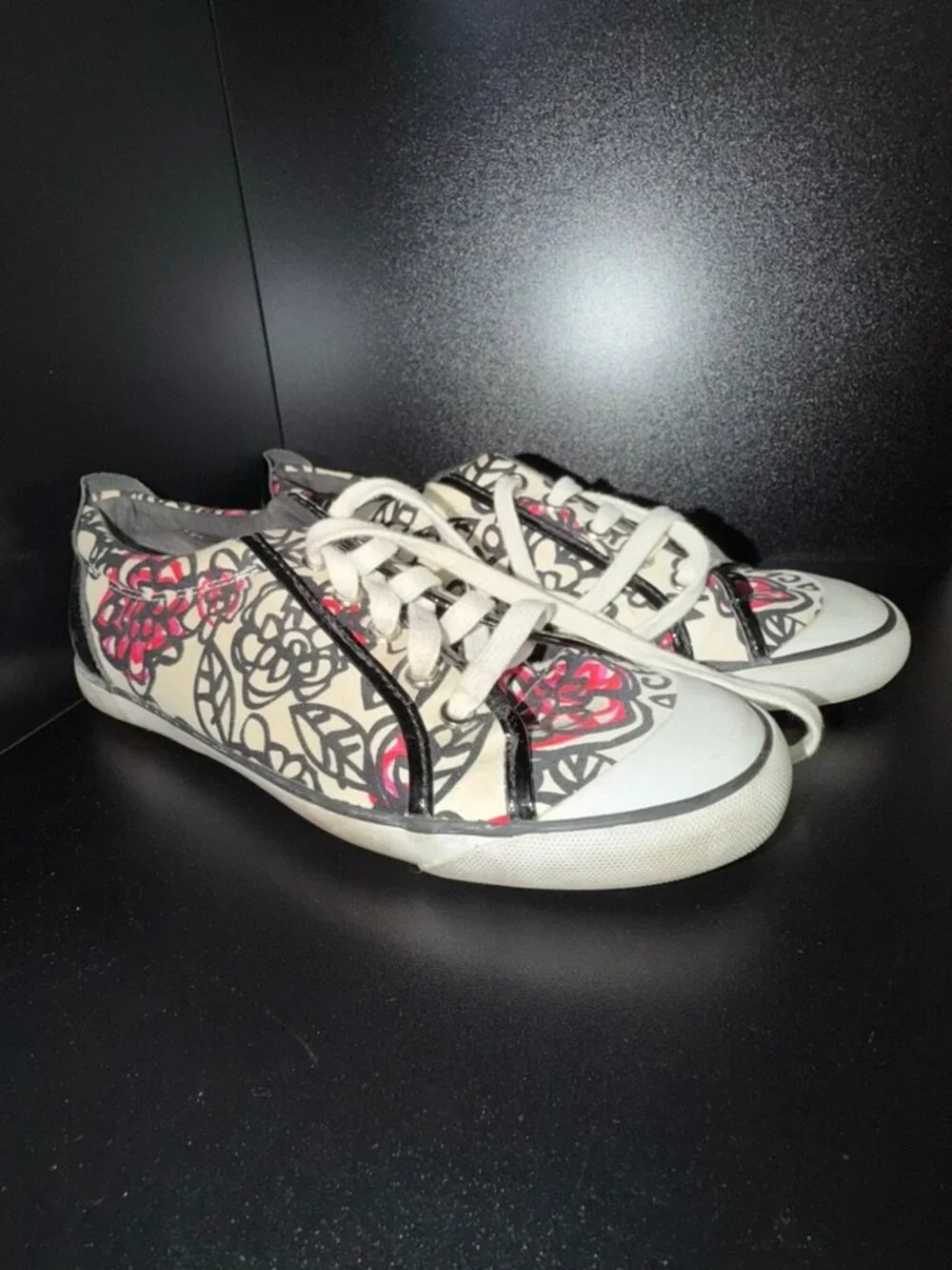 Coach Barrett Floral Print Canvas Sneakers Women's 10B Lace Up Casual Shoes